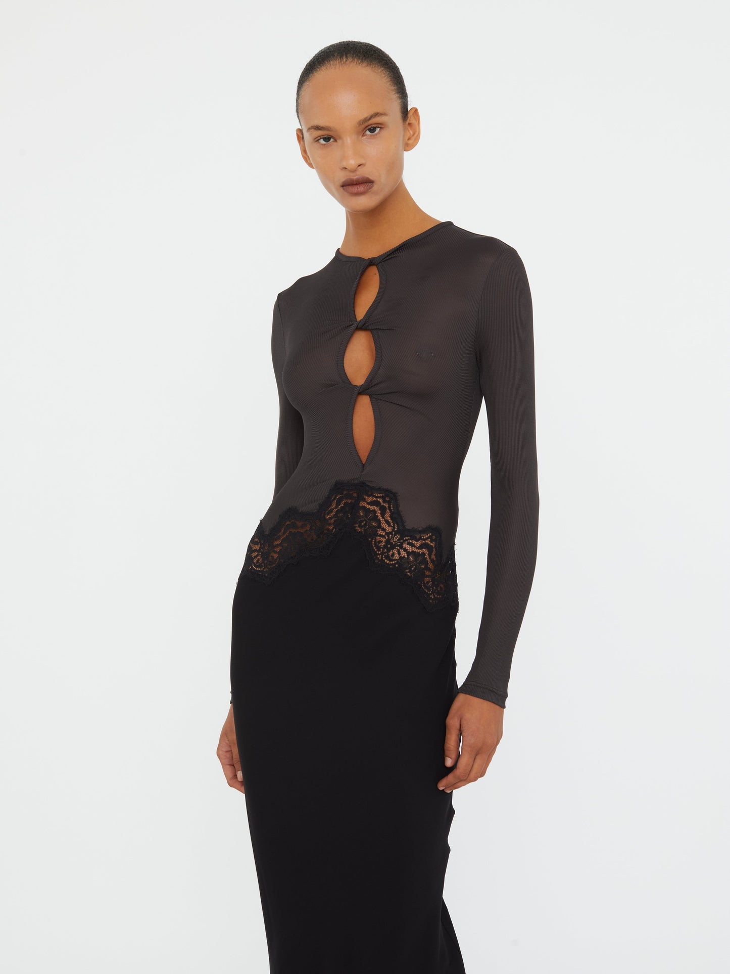 CHRISTOPHER ESBER Open Twist Verner Lace Long Sleeve Dress (Black)