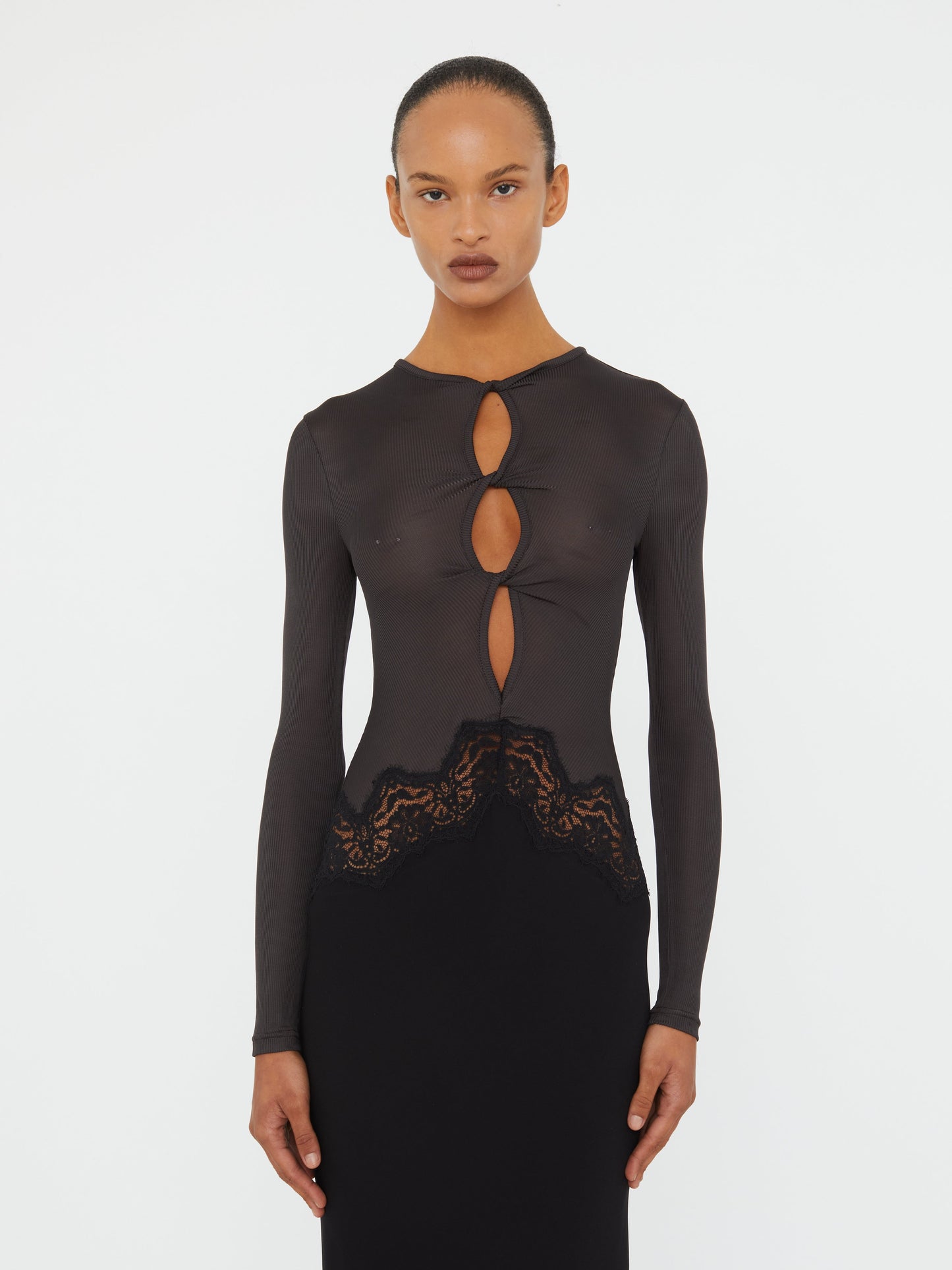 CHRISTOPHER ESBER Open Twist Verner Lace Long Sleeve Dress (Black)
