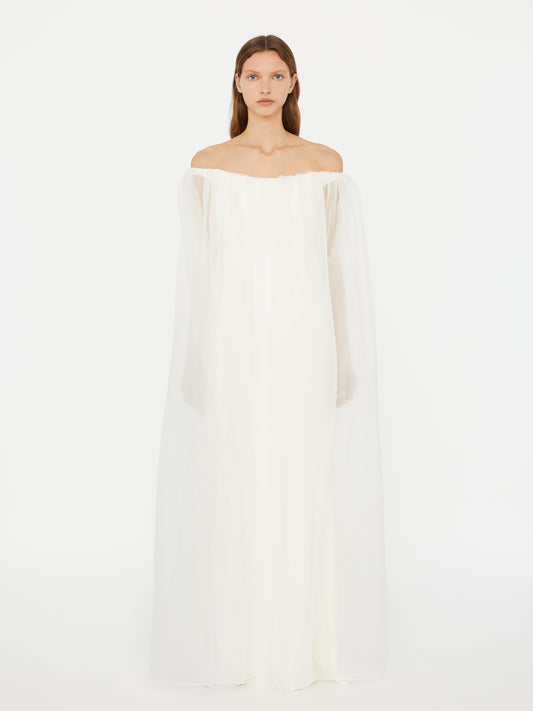 Image of Dresses. Productname: Christopher Esber Vapour Overlay Silk Gown in White colour by brand - Christopher Esber
