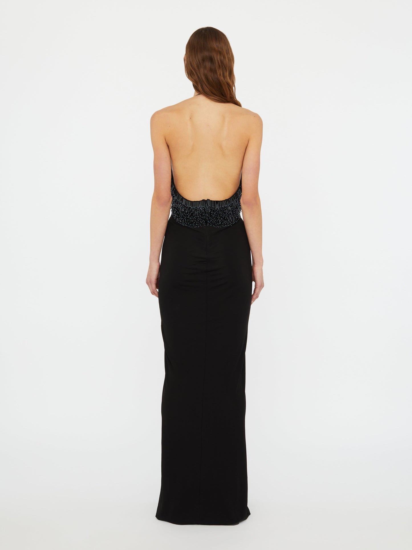 Christopher Esber Tiered Thorn Beaded Disconnect Dress (Teal)