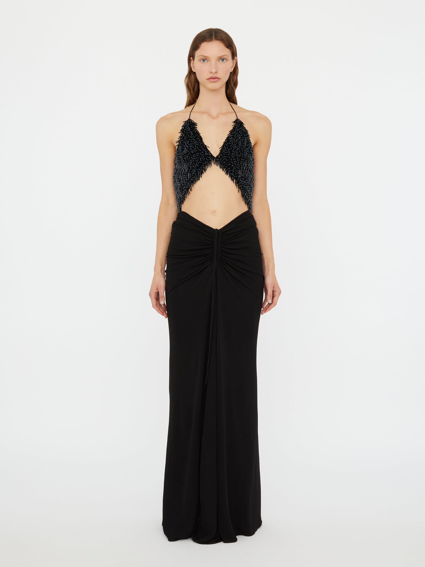 Image of Dresses. Productname: Christopher Esber Tiered Thorn Beaded Disconnect Dress in Teal colour by brand - Christopher Esber