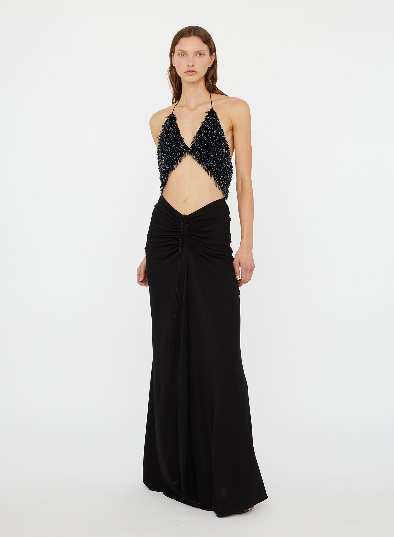 Christopher Esber Tiered Thorn Beaded Disconnect Dress (Teal)