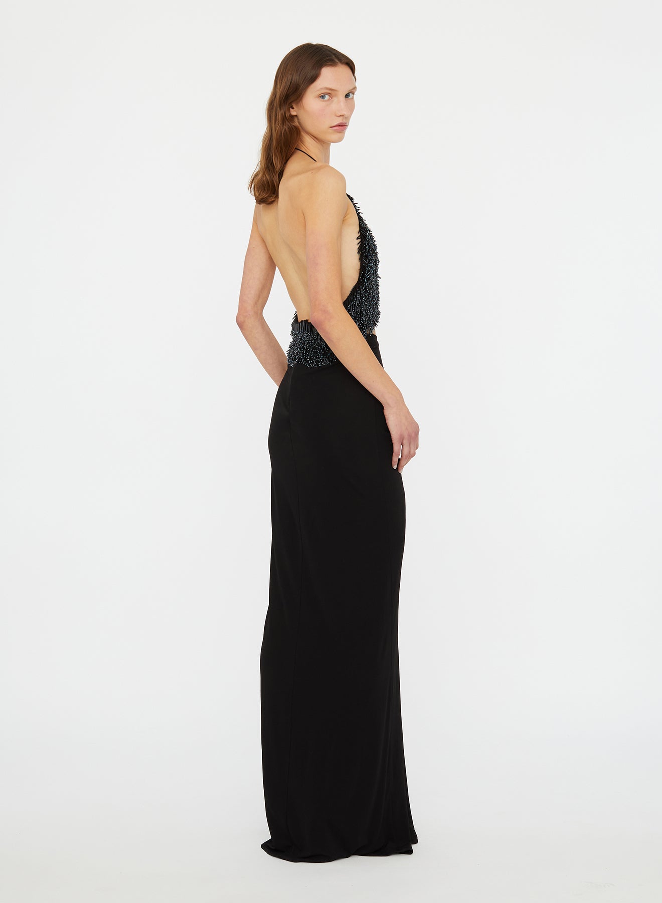 Christopher Esber Tiered Thorn Beaded Disconnect Dress (Teal)
