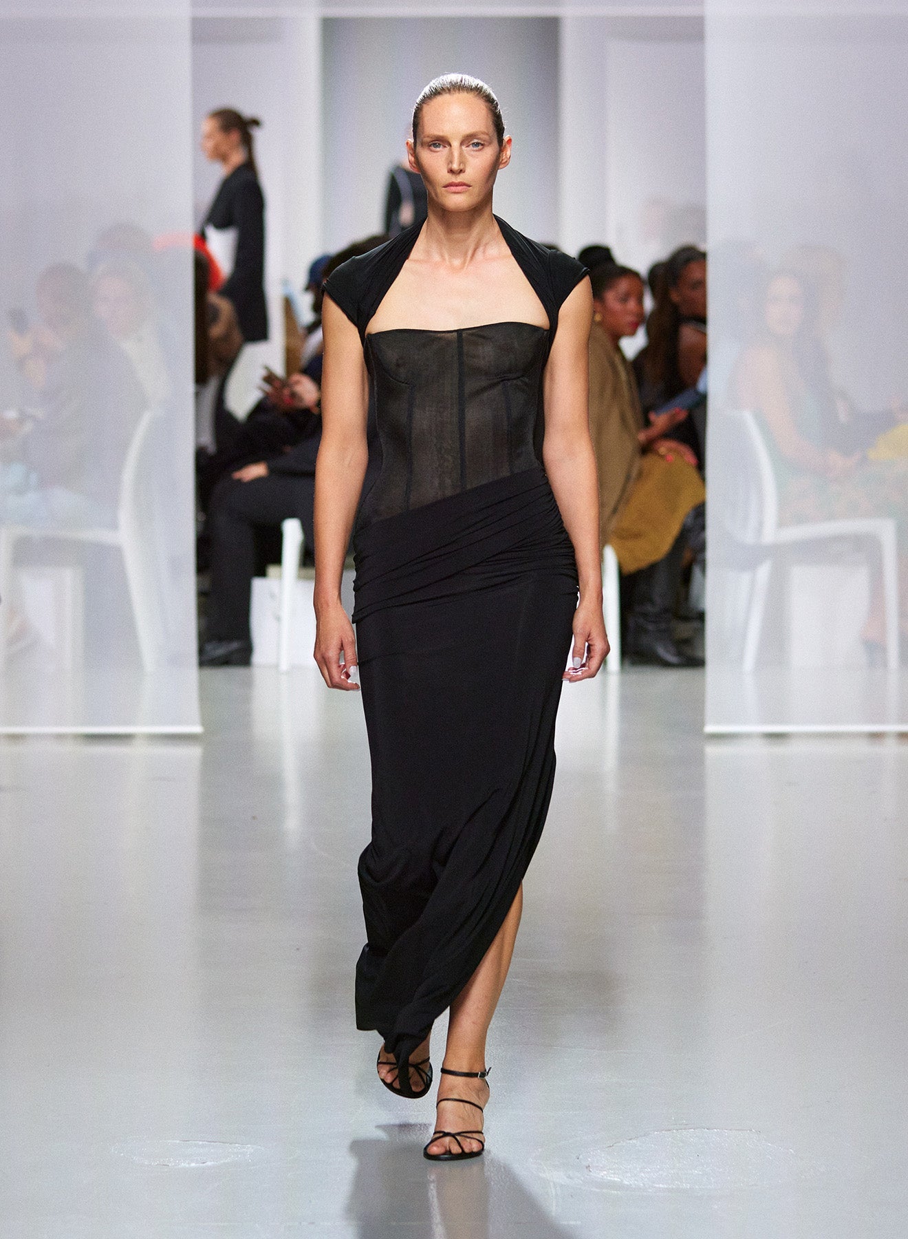 Christopher Esber Coiled Jersey Corseted Tee Gown (Black)