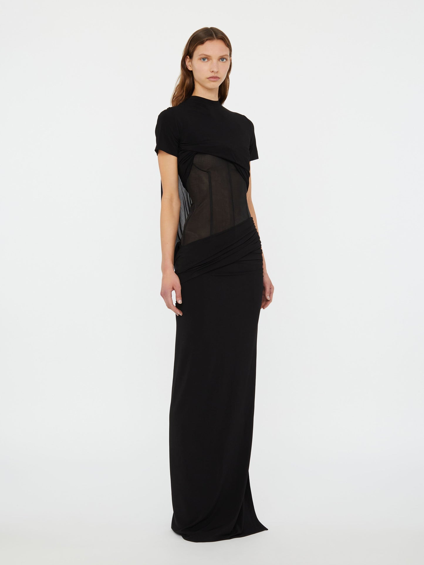 Christopher Esber Coiled Jersey Corseted Tee Gown (Black)