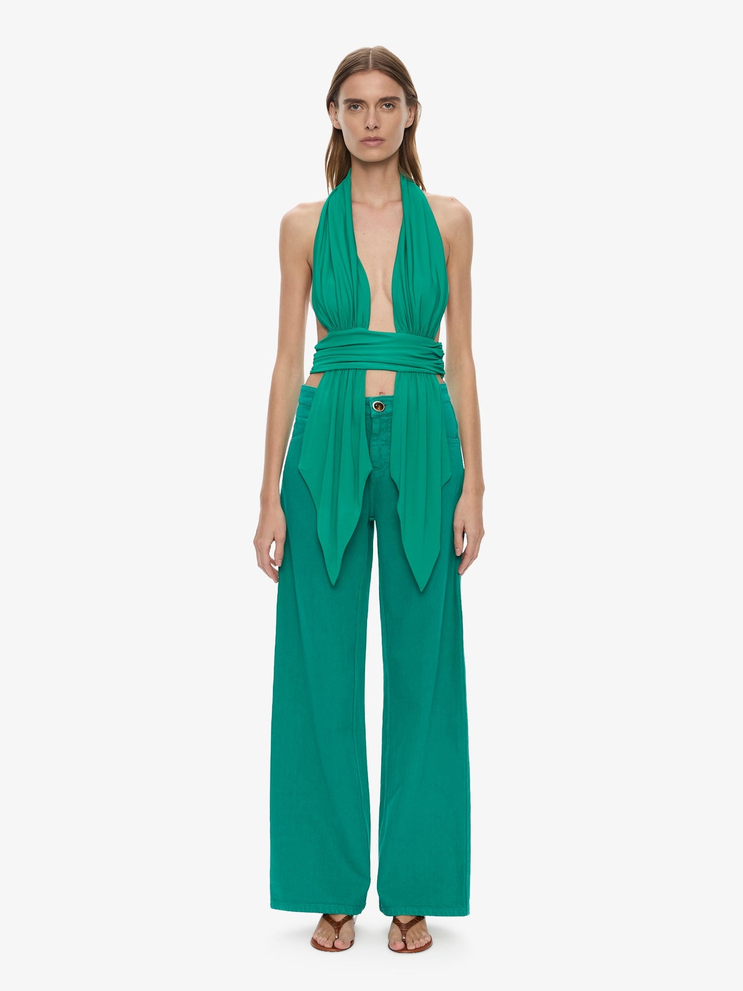 CHRISTOPHER ESBER Scarf Draped Halter Top (Malachite)
