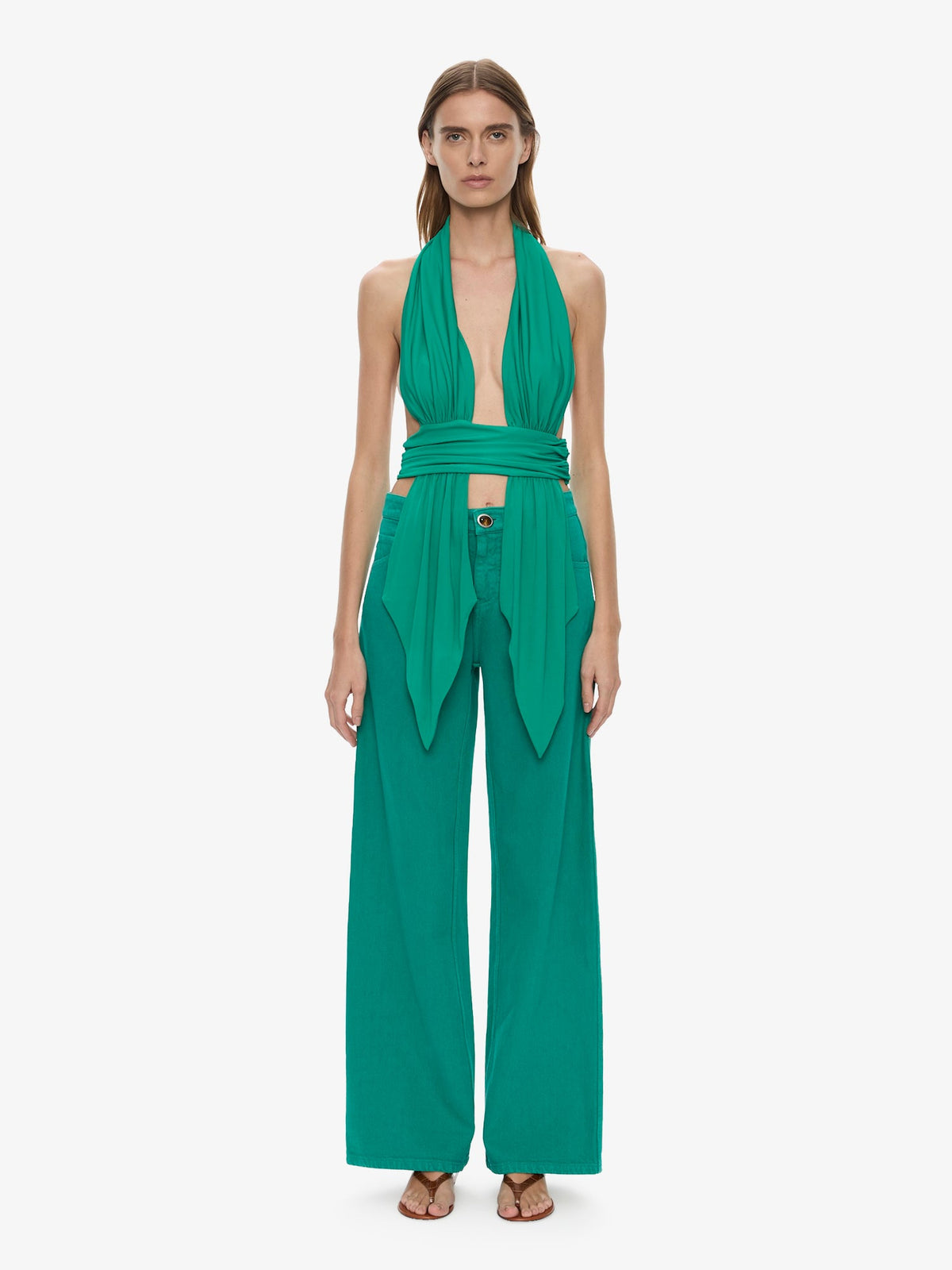 CHRISTOPHER ESBER Scarf Draped Halter Top (Malachite)