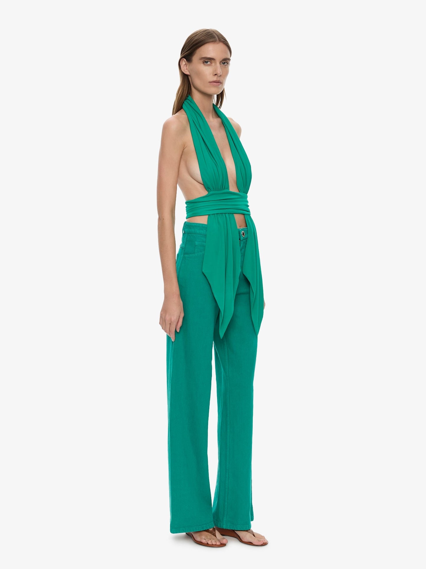 CHRISTOPHER ESBER Scarf Draped Halter Top (Malachite)