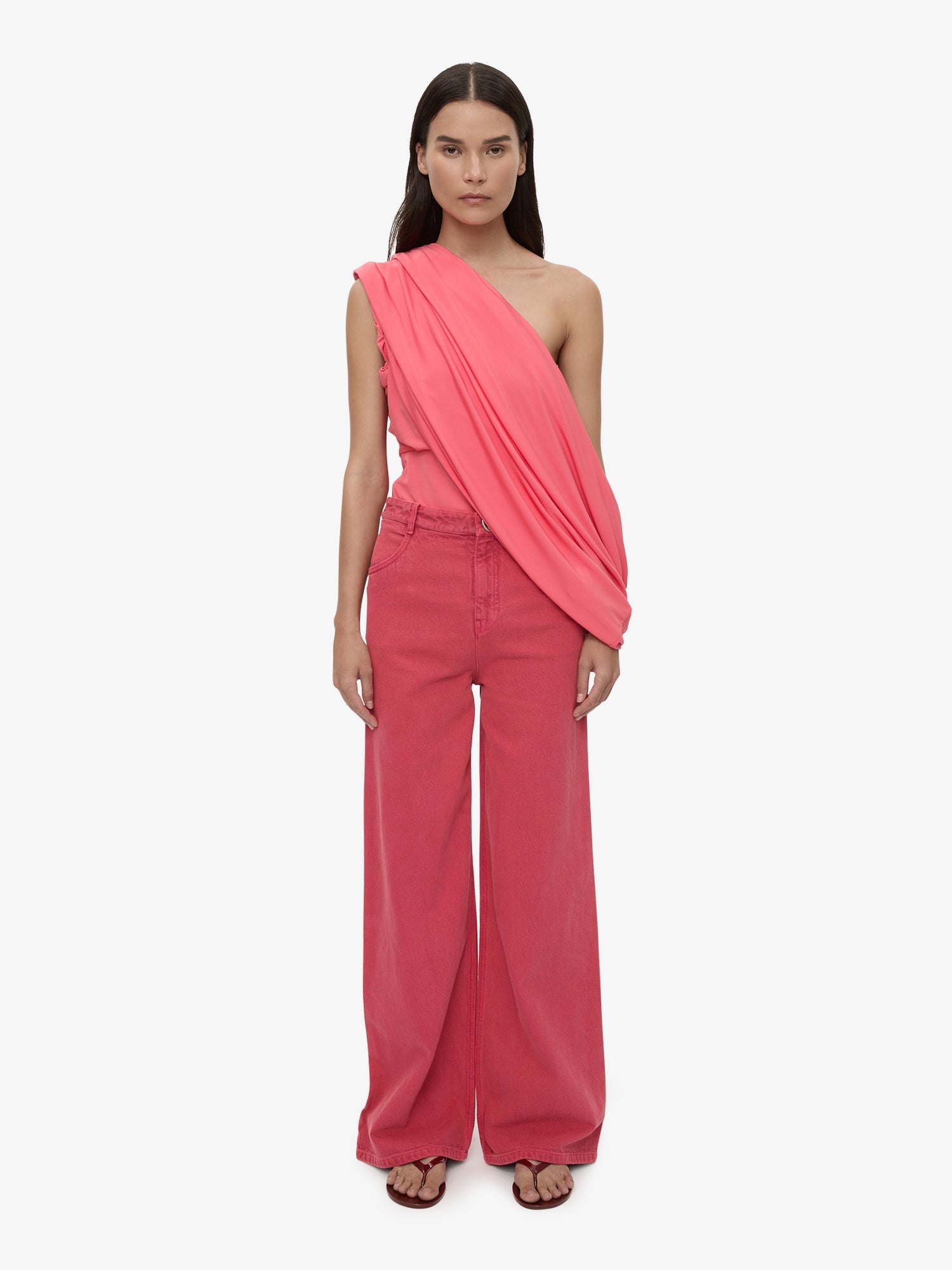Image of a model wearing Pants. Productname: CHRISTOPHER ESBER Relaxed Denim Jean in Watermelon colour by brand - CHRISTOPHER ESBER