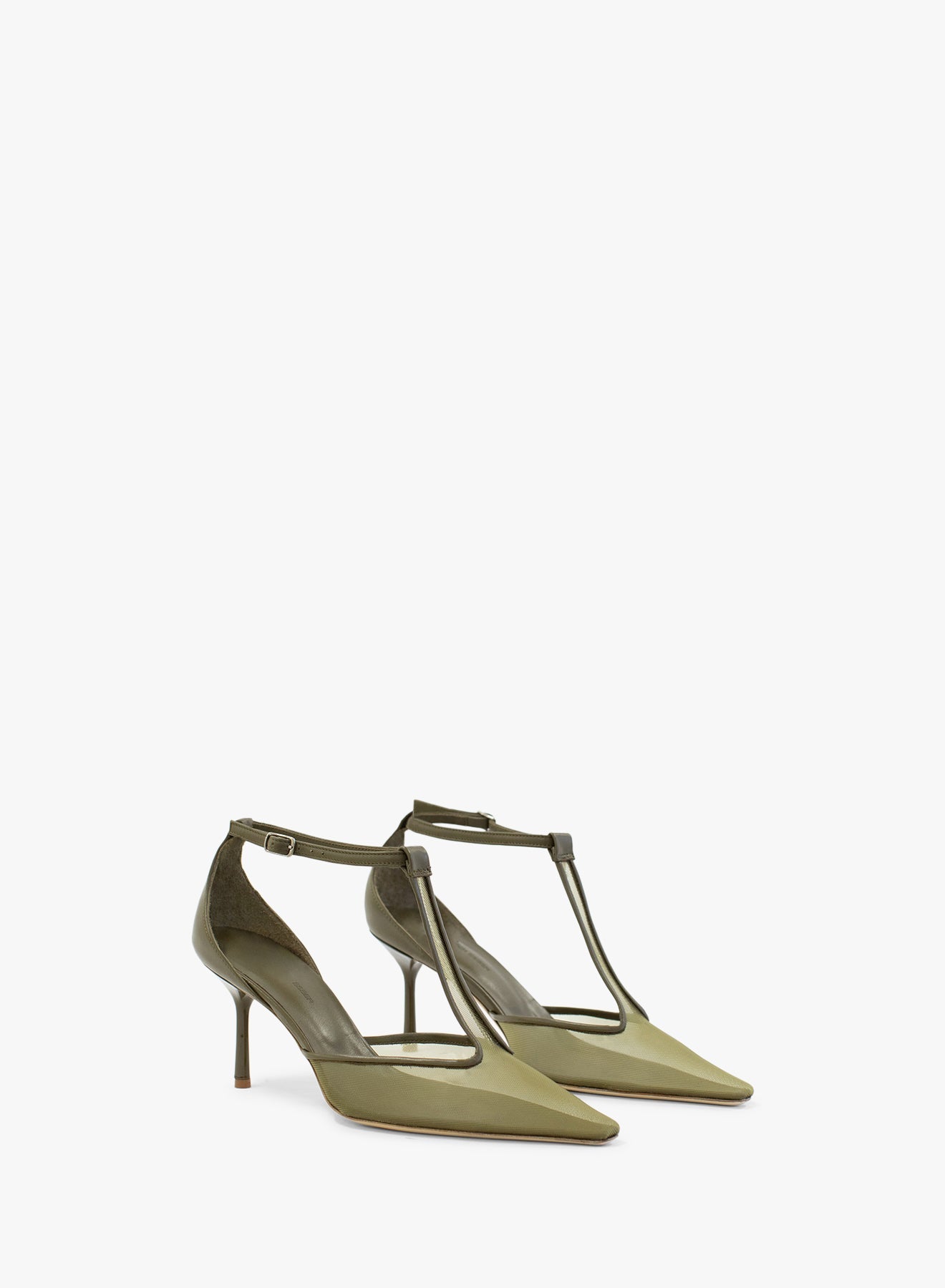 Image of Shoes. Productname: CHRISTOPHER ESBER T-Bar Vapour Heel in Olive colour by brand - CHRISTOPHER ESBER