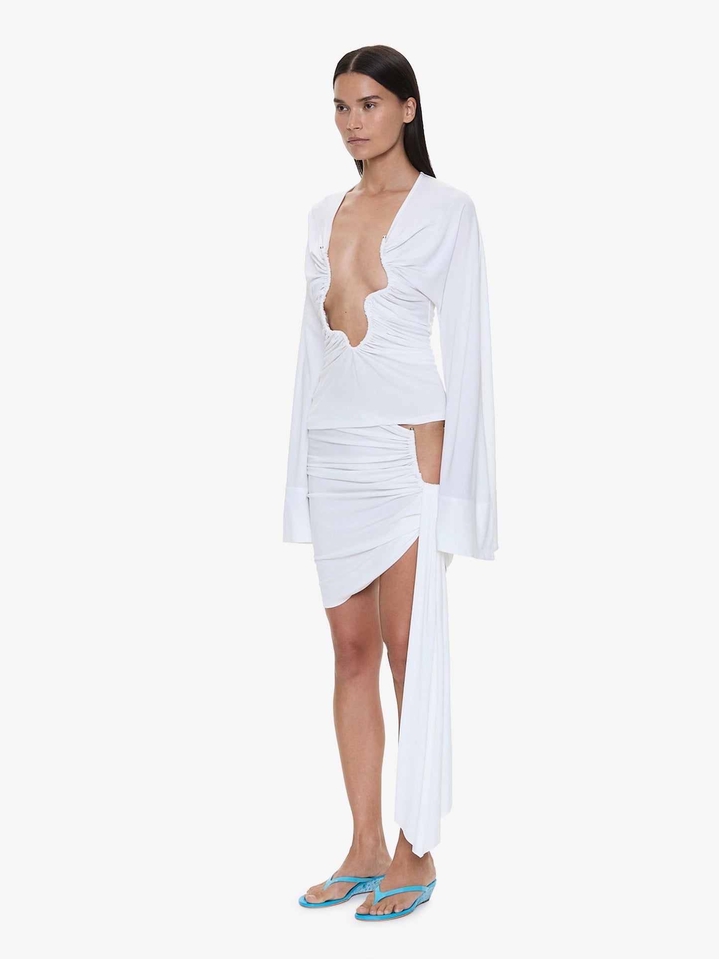 CHRISTOPHER ESBER Salacia Ruched Long Sleeve Top (White)