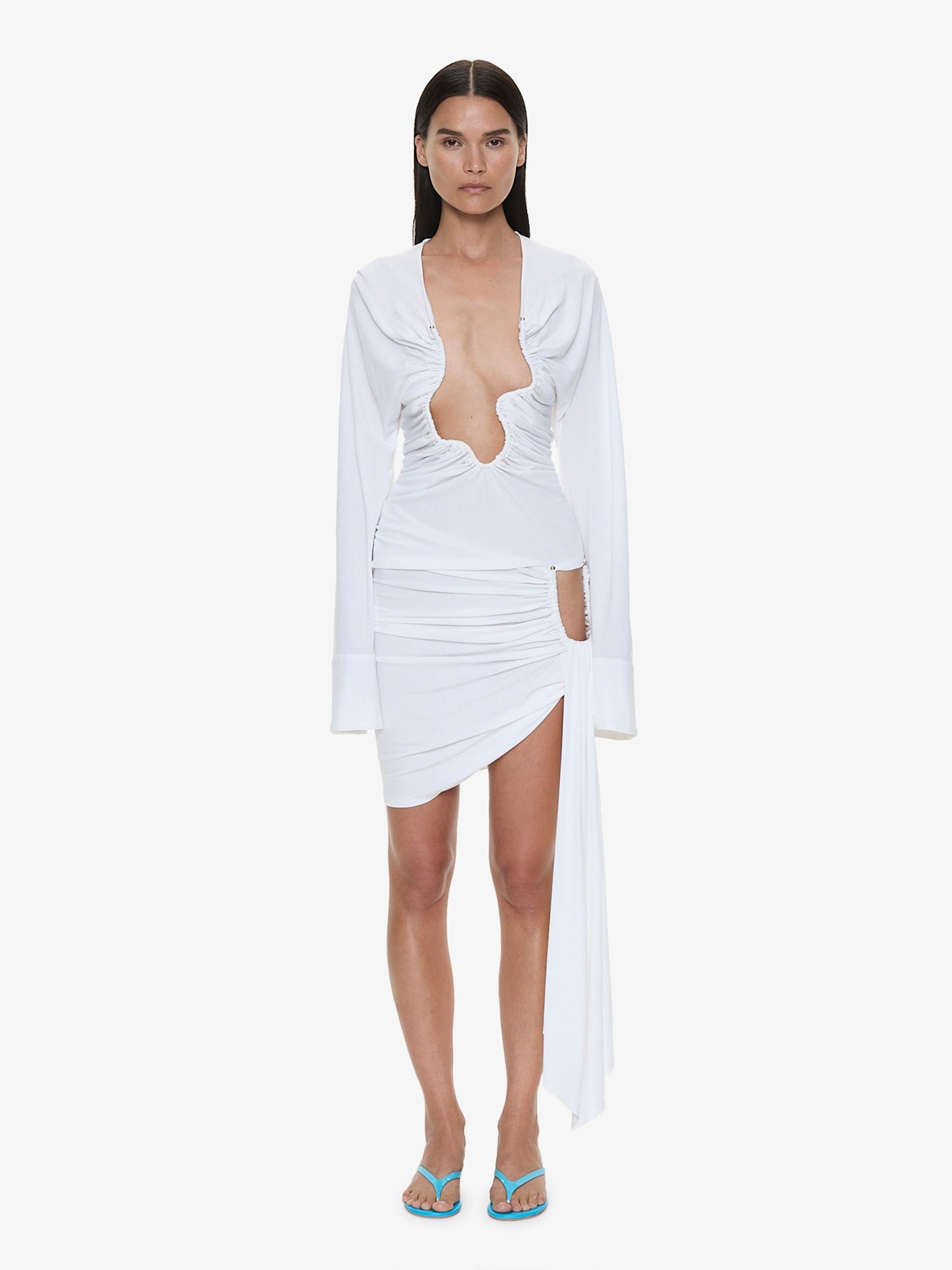 CHRISTOPHER ESBER Salacia Ruched Long Sleeve Top (White)