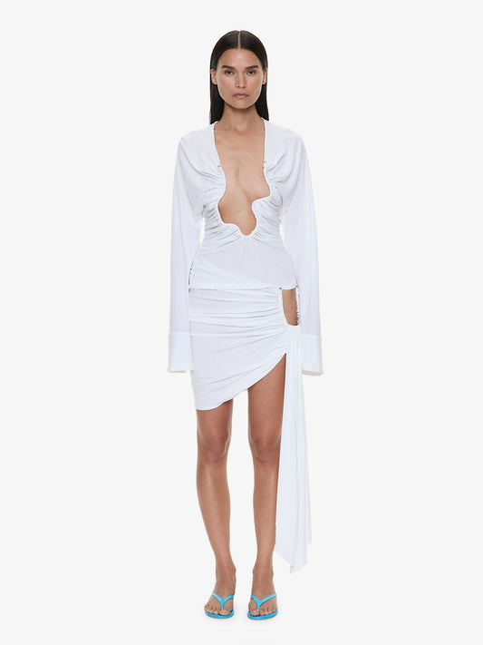 CHRISTOPHER ESBER Salacia Ruched Long Sleeve Top (White)