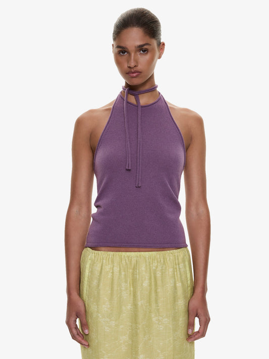 Image of Clothing Tops. Product name - Cashmere Rae Halter Tank in Mauve colour by brand - CHRISTOPHER ESBER