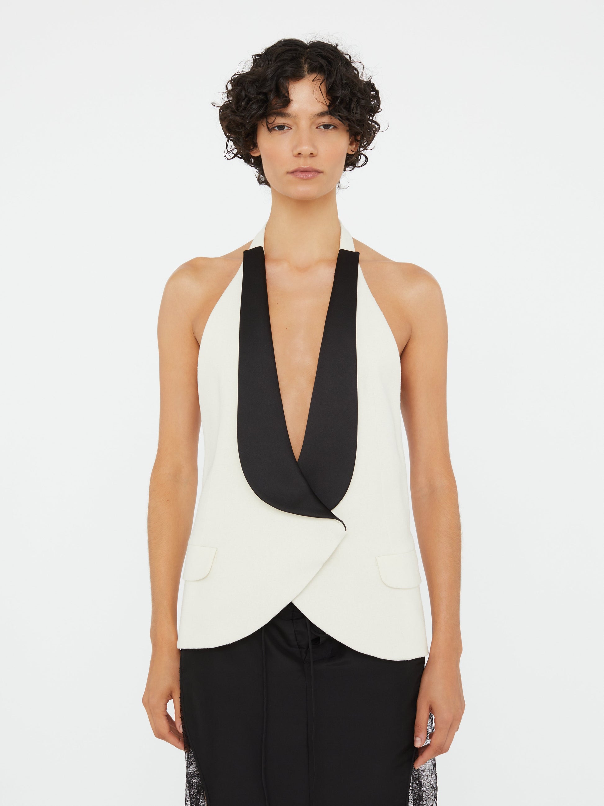 Image of Coats & Jackets. Productname: Christopher Esber Tuxedo Contrast Silk Vest in Black colour by brand - Christopher Esber