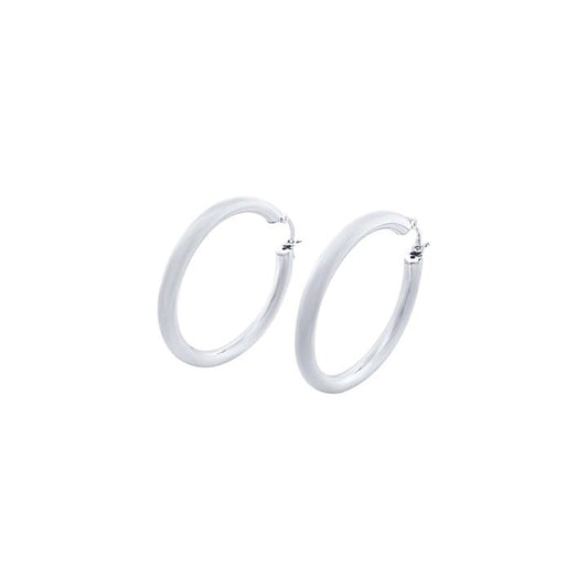 Image of Earrings. Productname: 25mm Plain Hoop Earrings in Sterling Silver in Silver colour by brand - Bevilles