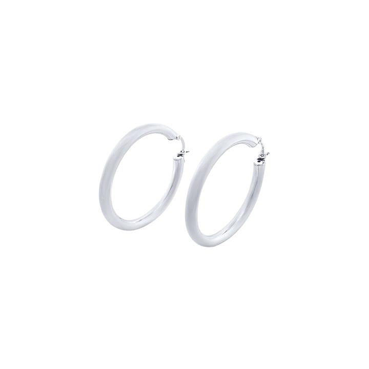 Image of Earrings. Product name - 30mm Plain Hoop Earrings in Sterling Silver in colour by brand - Bevilles