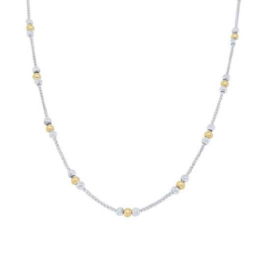 Image of Necklaces. Productname: 45cm Two Tone Ball Station Necklace in Sterling Silver in Silver colour by brand - Bevilles
