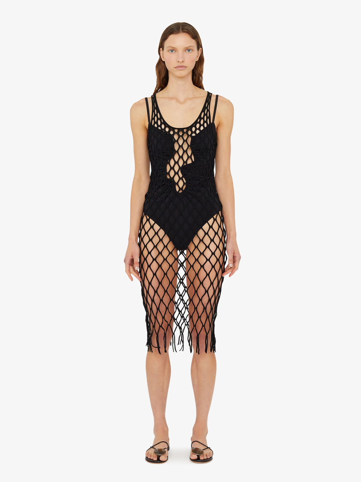 Image of Dresses. Product name - Knitted Mesh Tank Dress in Black colour by brand - Christopher Esber