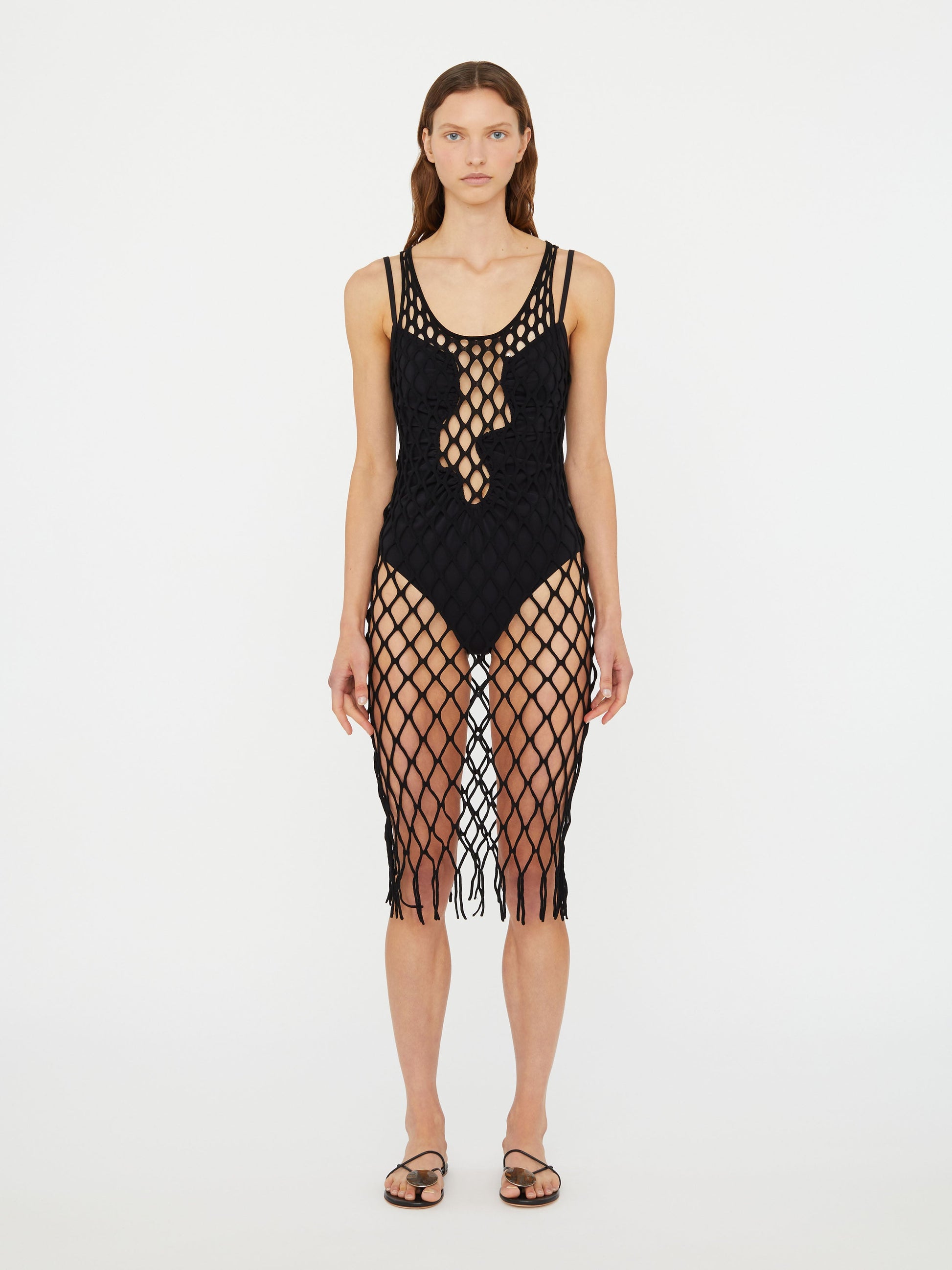Image of Dresses. Productname: Christopher Esber Knitted Mesh Tank Dress in Black colour by brand - Christopher Esber