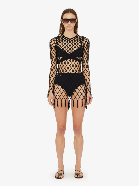 Image of Dresses. Product name - Knitted Mesh Mini Dress in Black colour by brand - Christopher Esber