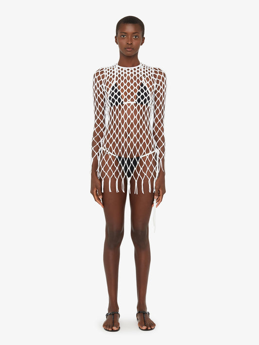 Image of Dresses. Product name - Knitted Mesh Mini Dress in White colour by brand - Christopher Esber