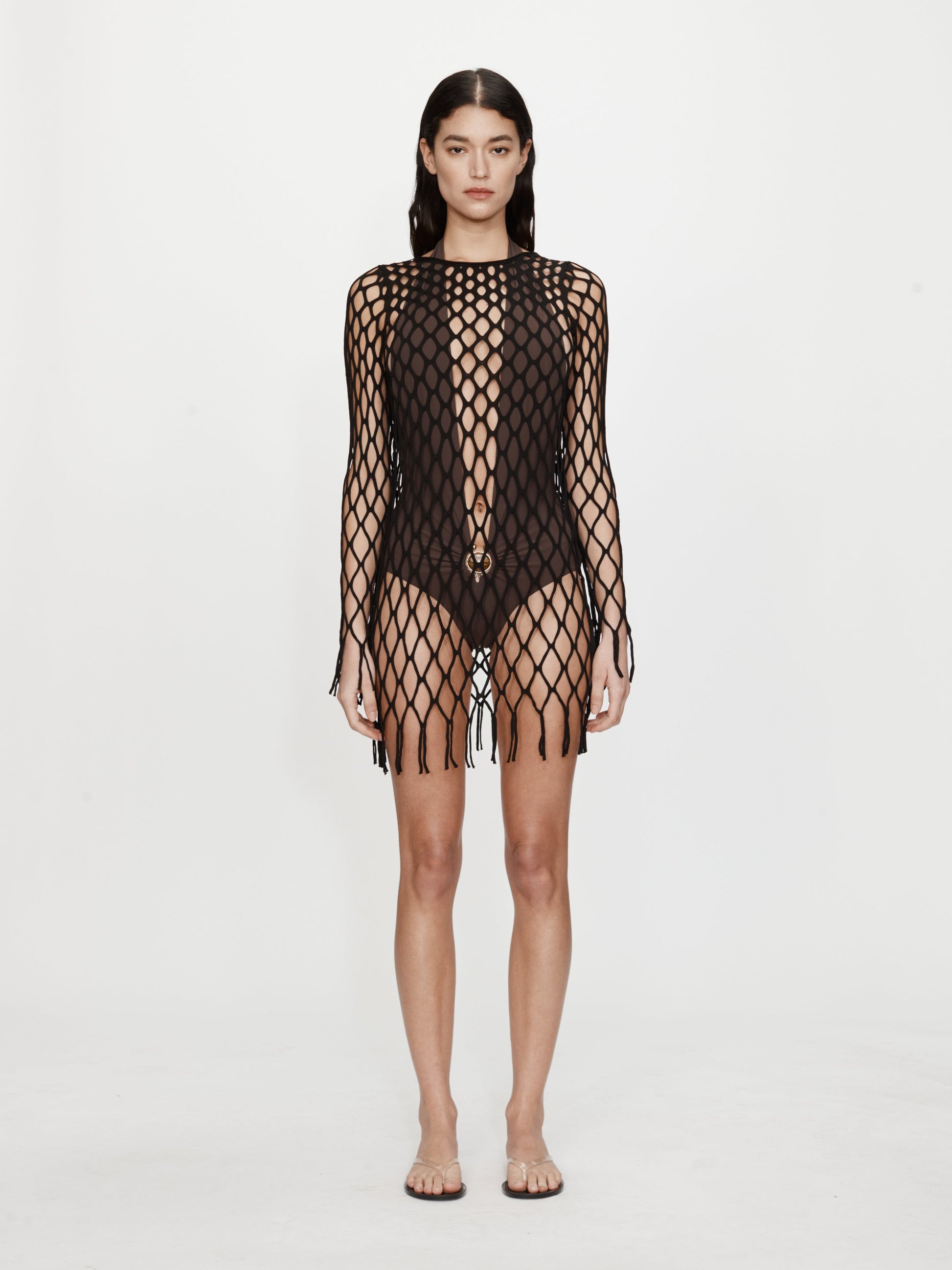 Image of Dresses. Productname: CHRISTOPHER ESBER Knitted Mesh Mini Dress in Umber colour by brand - CHRISTOPHER ESBER