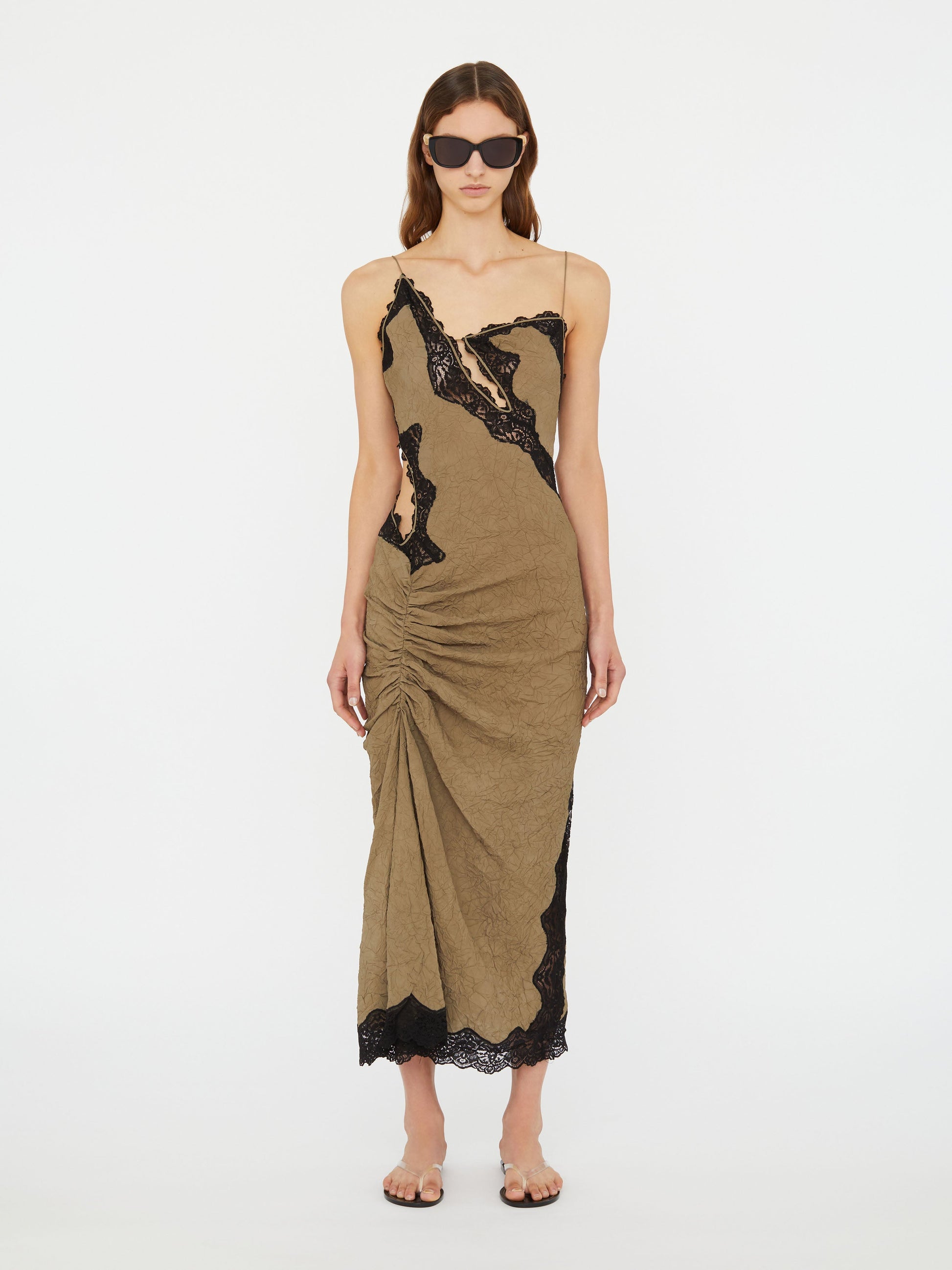 Image of Dresses. Productname: Christopher Esber Crimped Lace Cami Dress in Black colour by brand - Christopher Esber