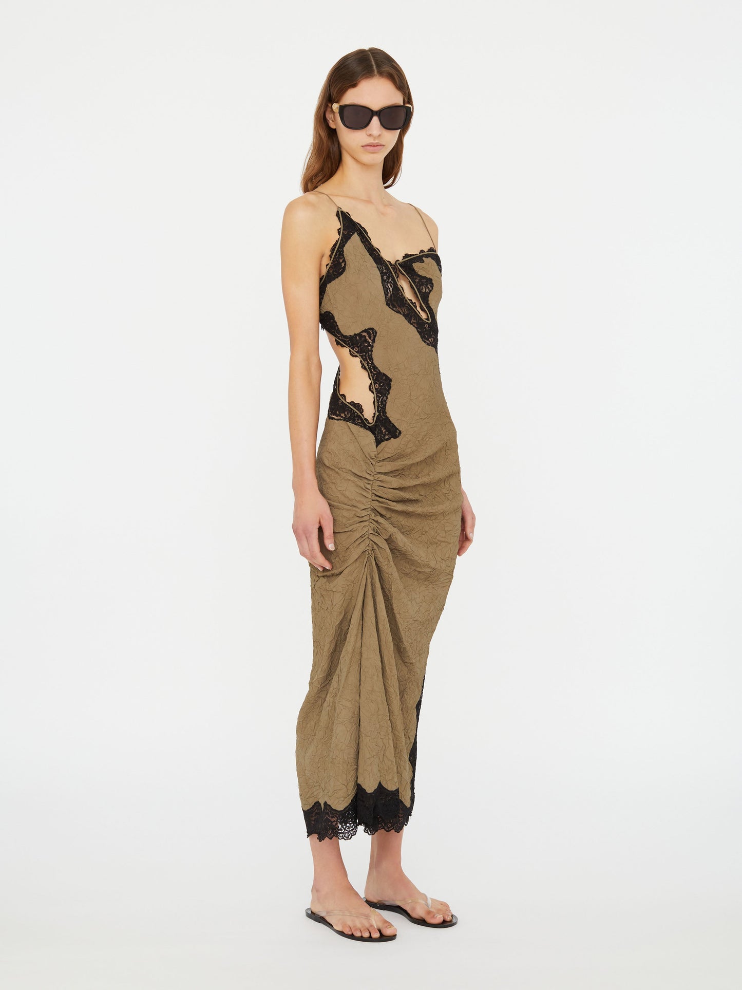 Christopher Esber Crimped Lace Cami Dress (Black)