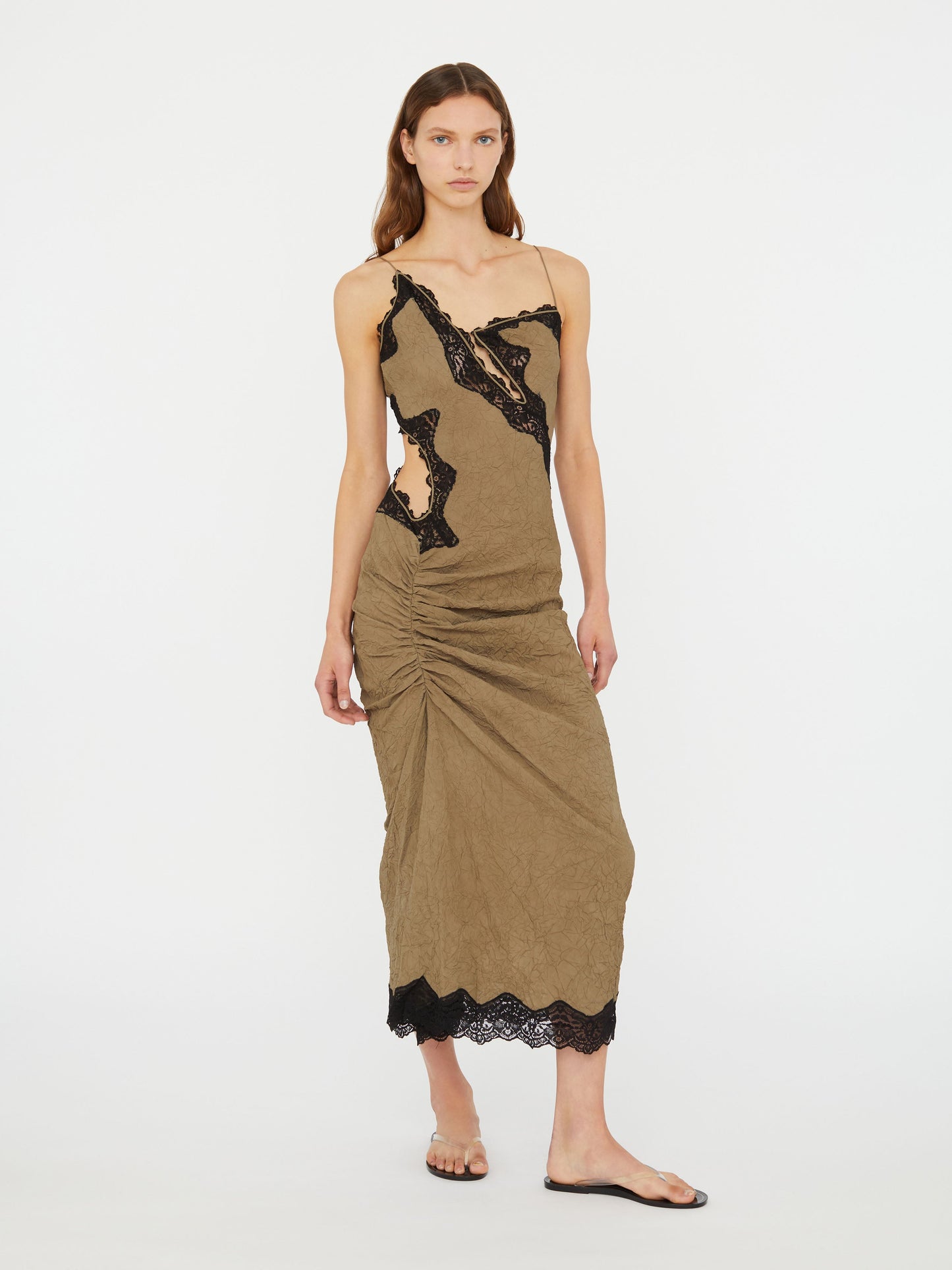 Christopher Esber Crimped Lace Cami Dress (Black)
