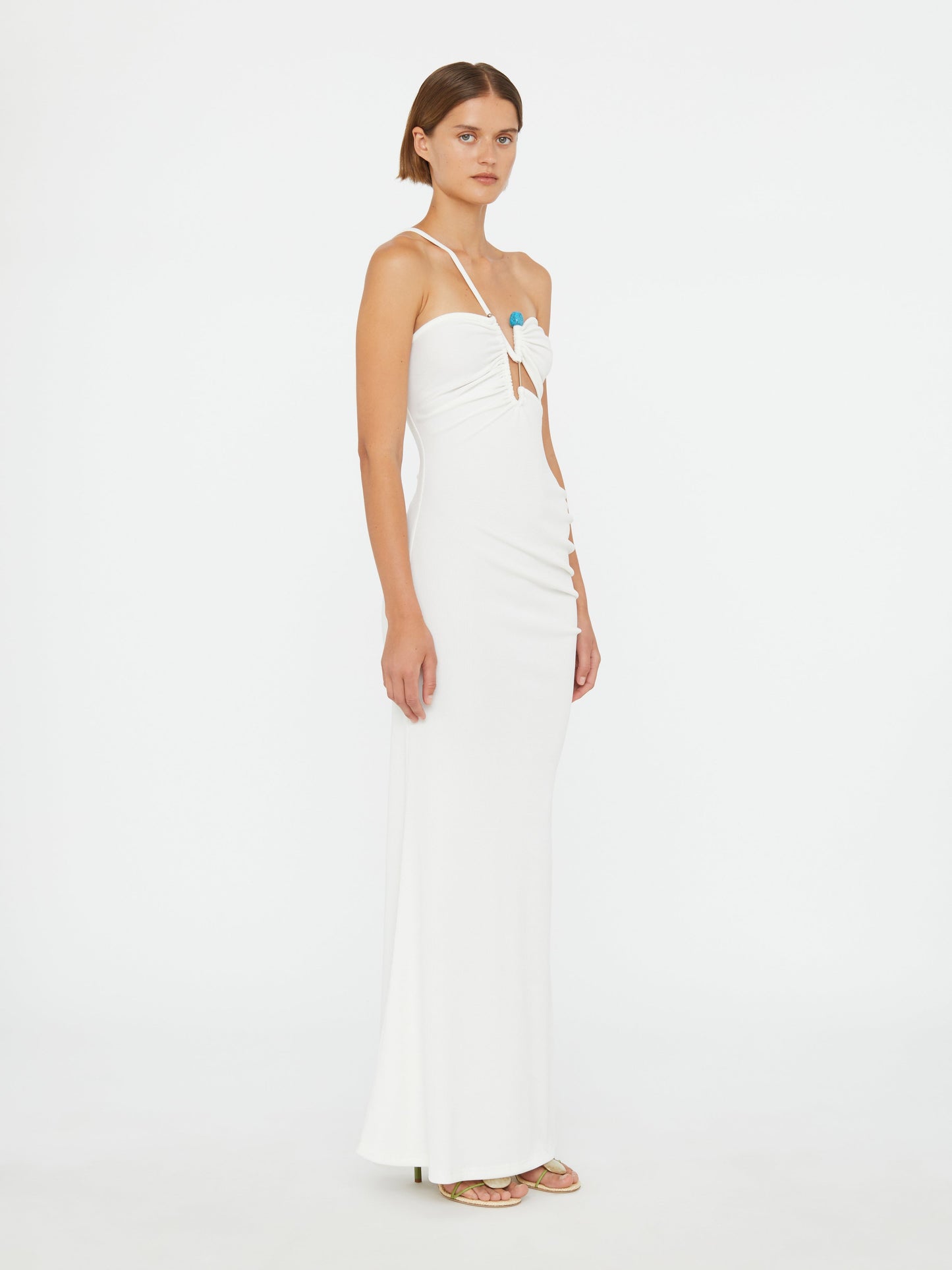 Christopher Esber Crystal Pin Cutaway Cami Dress (White)