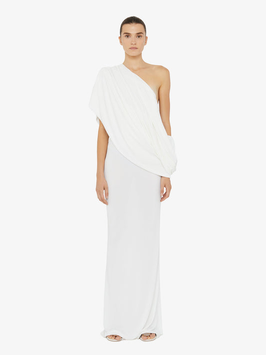 Image of Dresses. Product name - Aiba Draped Jersey Tee Dress in White colour by brand - Christopher Esber