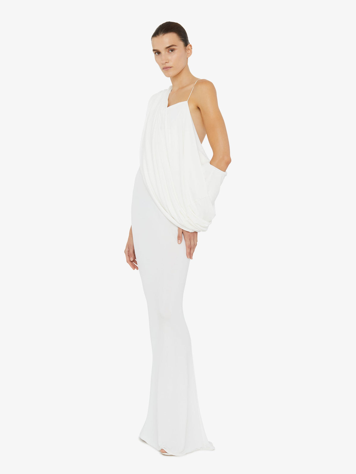 Christopher Esber Aiba Draped Jersey Tee Dress (White)