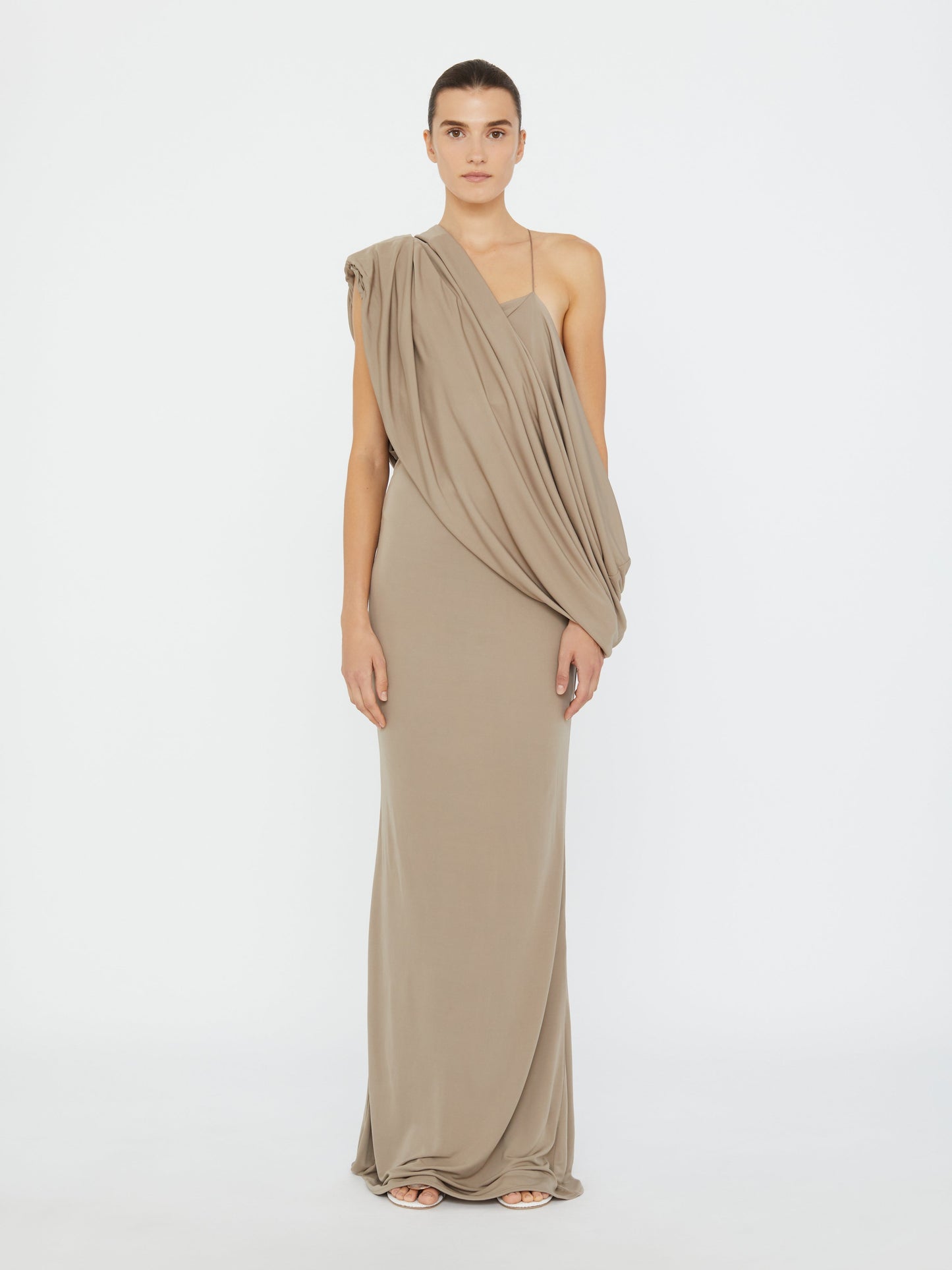 Christopher Esber Aiba Draped Jersey Tee Dress (Clay)