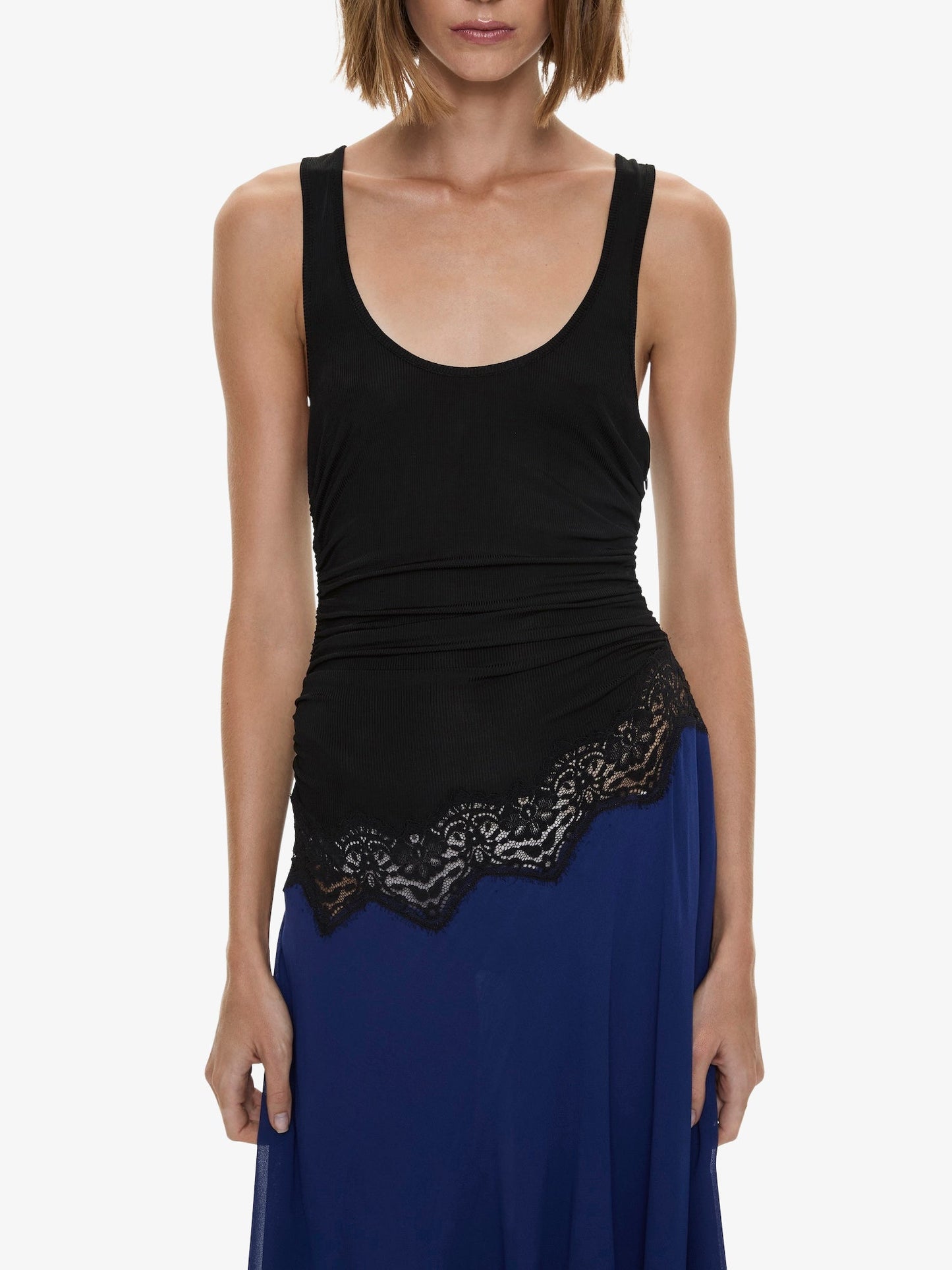 Christopher Esber Cutaway Lace Gathered Tank Dress (Black)