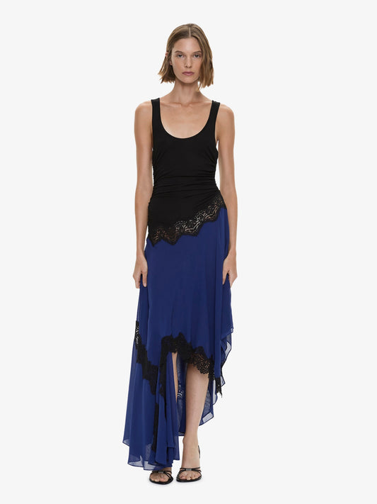 Image of Dresses. Product name - Cutaway Lace Gathered Tank Dress in Black colour by brand - Christopher Esber