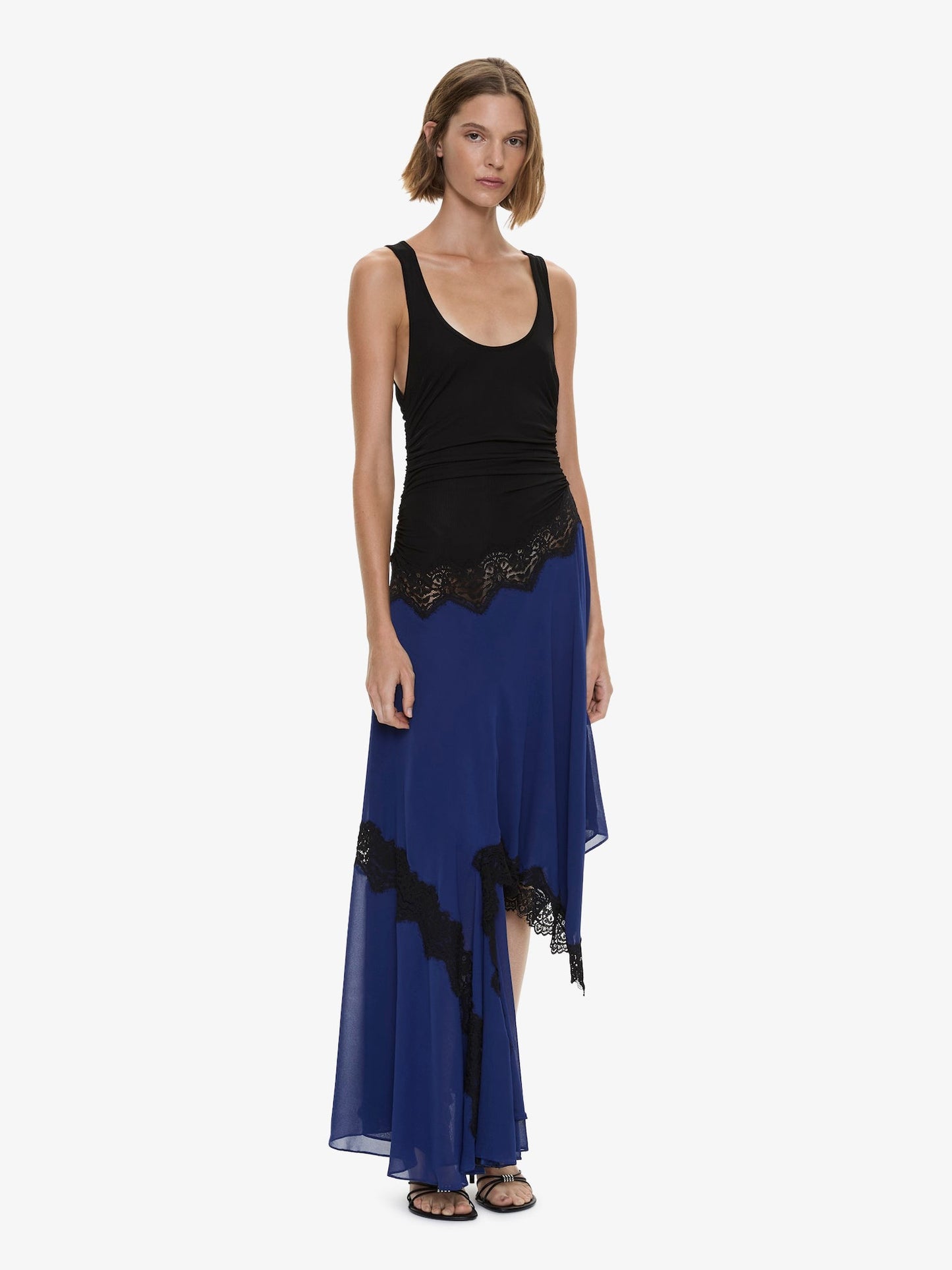 Christopher Esber Cutaway Lace Gathered Tank Dress (Black)