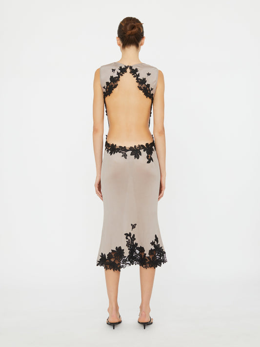 Christopher Esber Hibiscus Embroidered Rib Dress (Black)