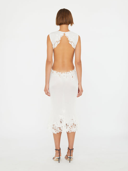 Christopher Esber Hibiscus Embroidered Rib Dress (White)