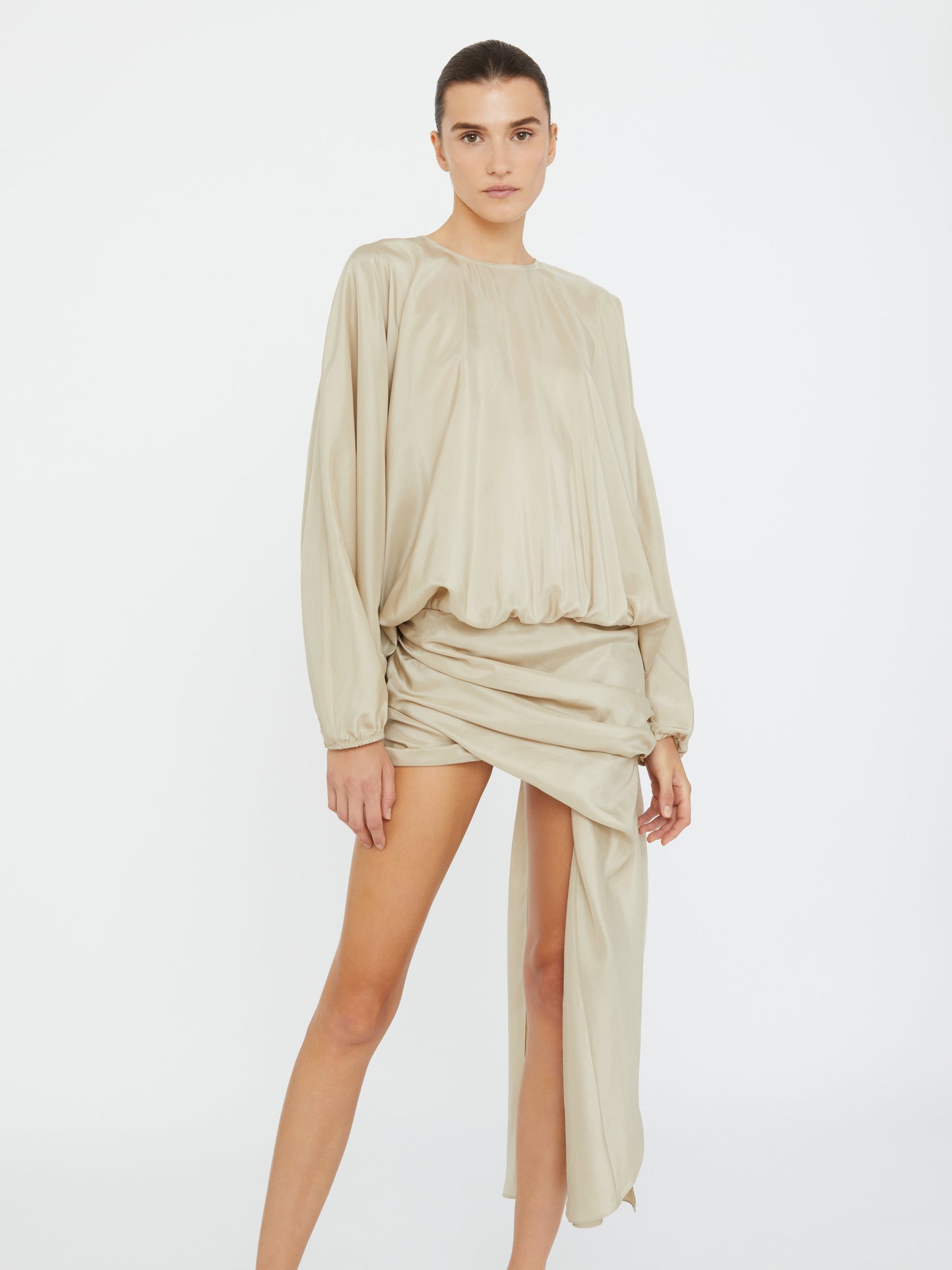 Christopher Esber Parachute Silk Drape Mini Dress (Stone)