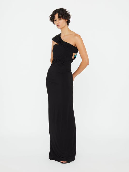 Image of Dresses. Productname: Christopher Esber Beach Glass Draped Jersey Strapless Dress in Black colour by brand - Christopher Esber
