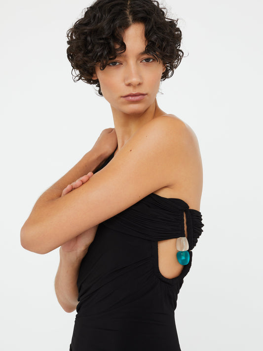 Christopher Esber Beach Glass Draped Jersey Strapless Dress (Black)