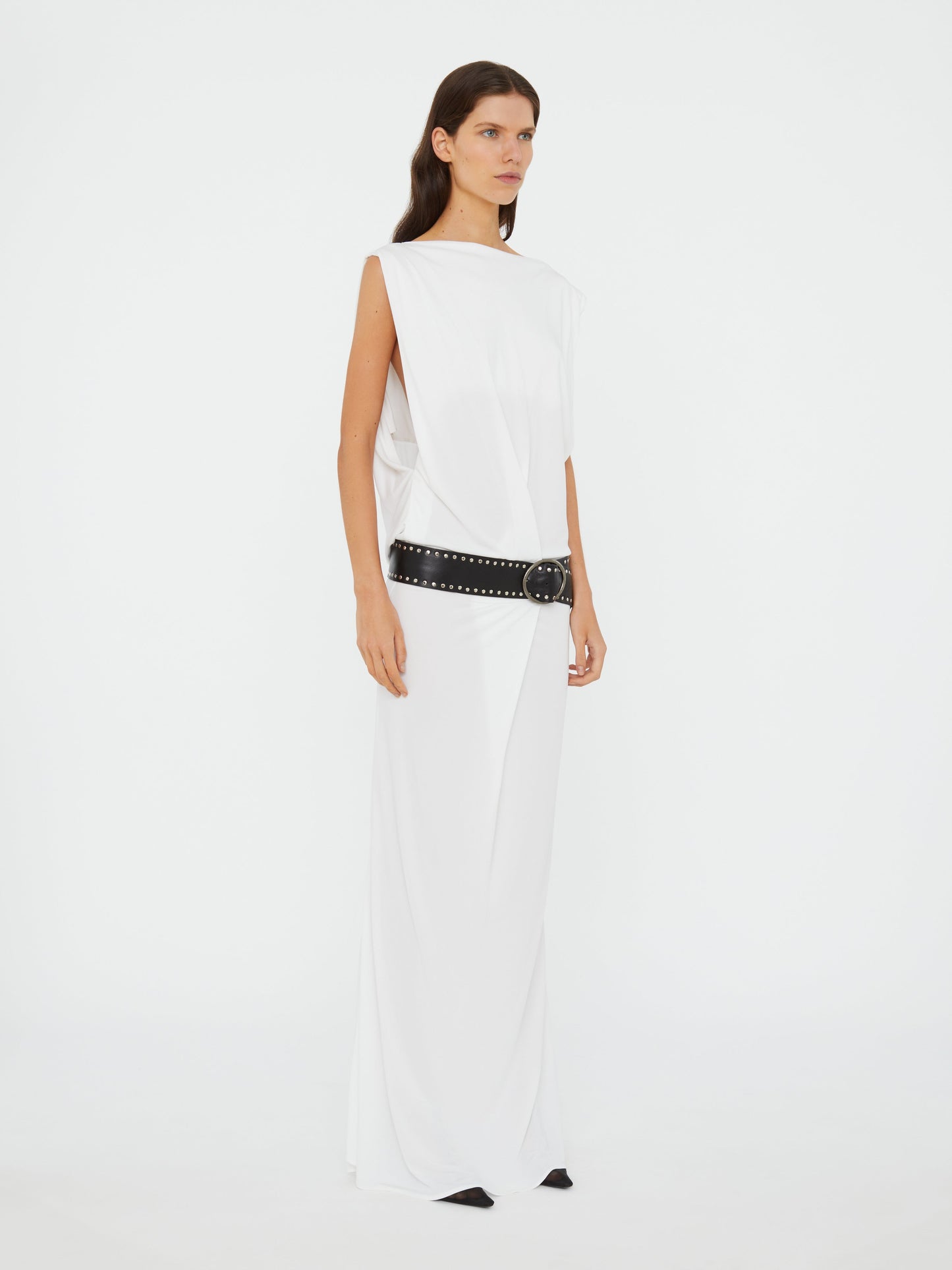 Christopher Esber Leather Belted Drop Jersey Dress (White)