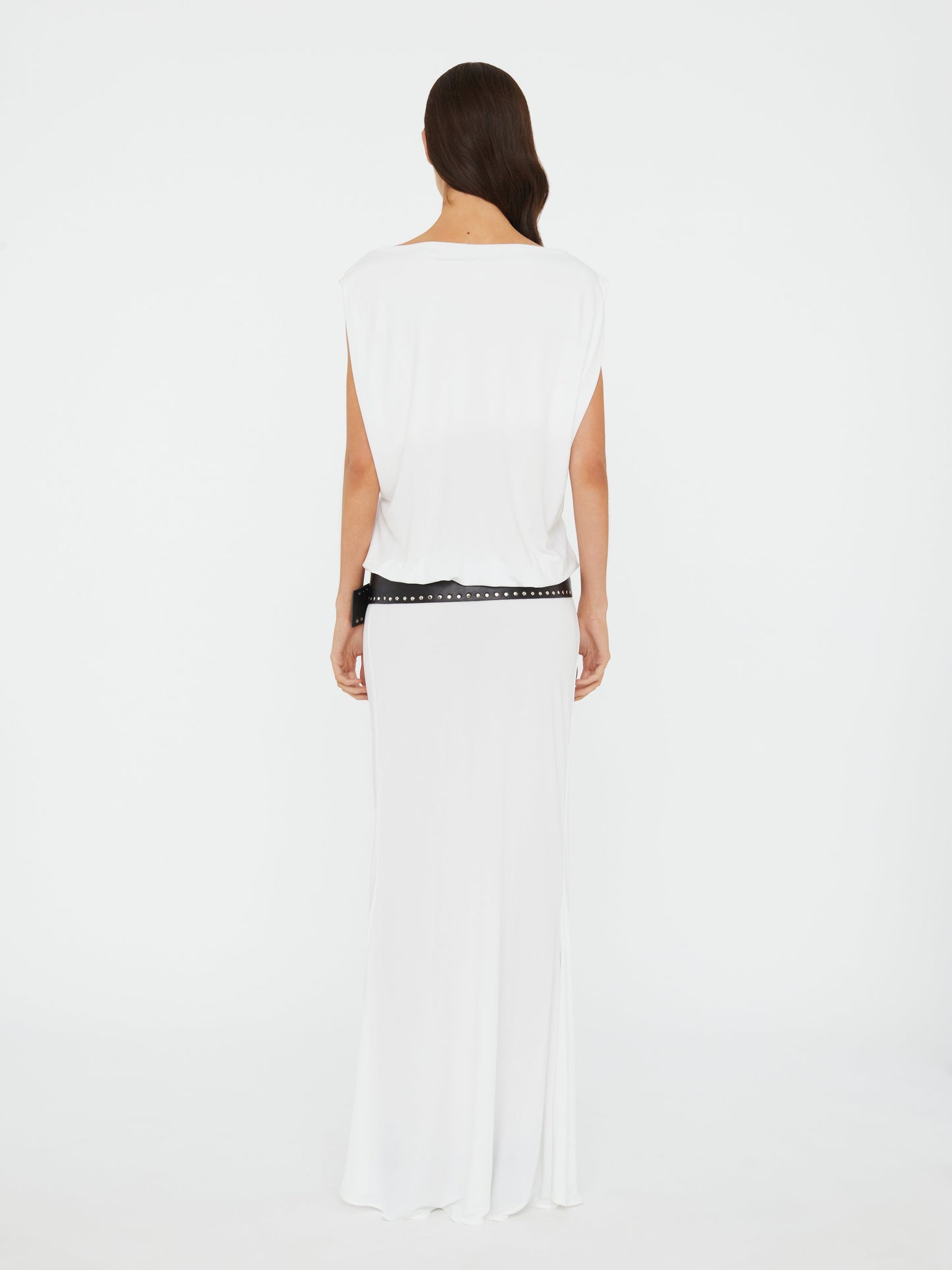 Christopher Esber Leather Belted Drop Jersey Dress (White)