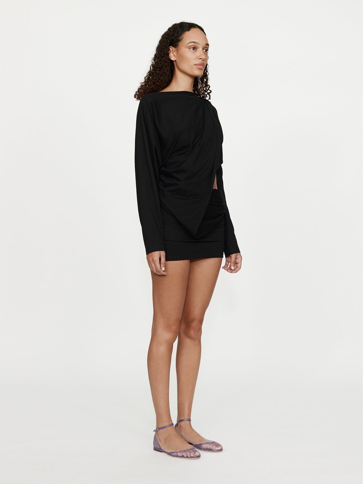 Christopher Esber Aiba Draped Cotton Jersey Long Sleeve Dress (Black)