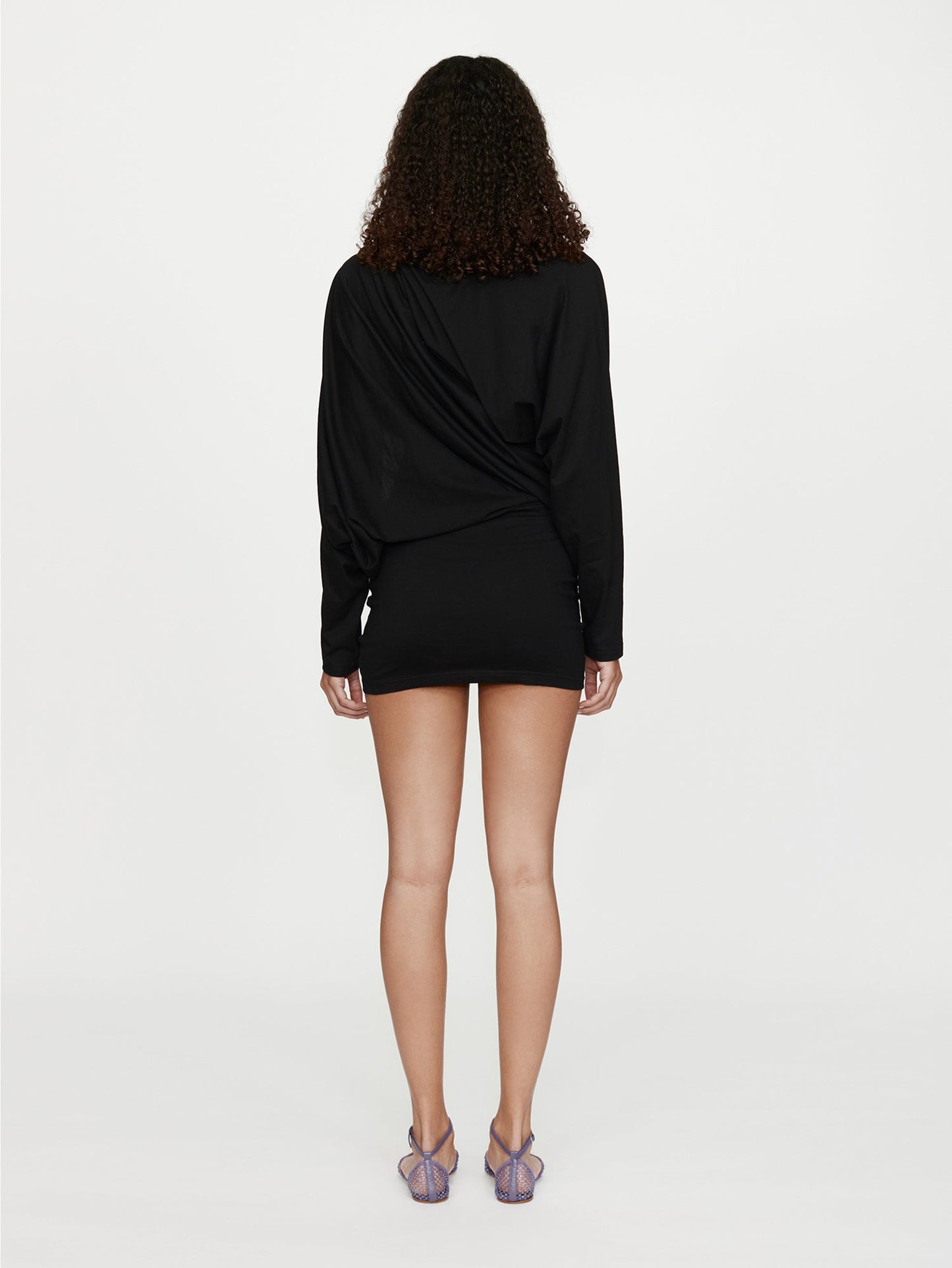 Christopher Esber Aiba Draped Cotton Jersey Long Sleeve Dress (Black)