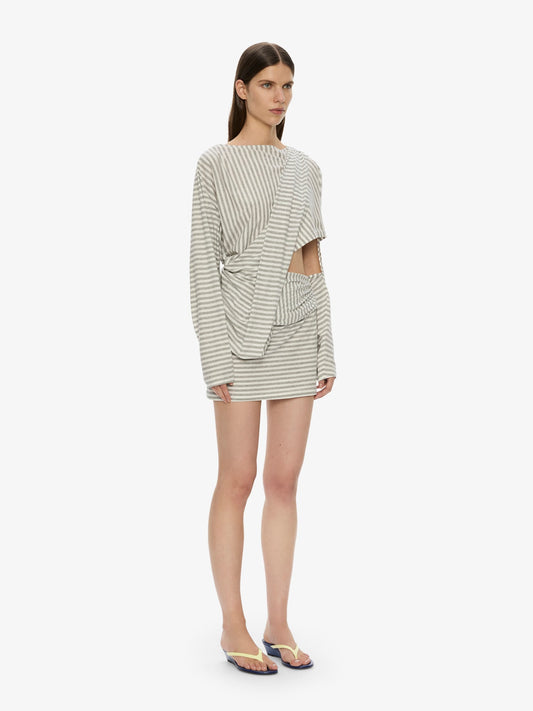 Christopher Esber Aiba Draped Cotton Jersey Long Sleeve Dress (Stripe)