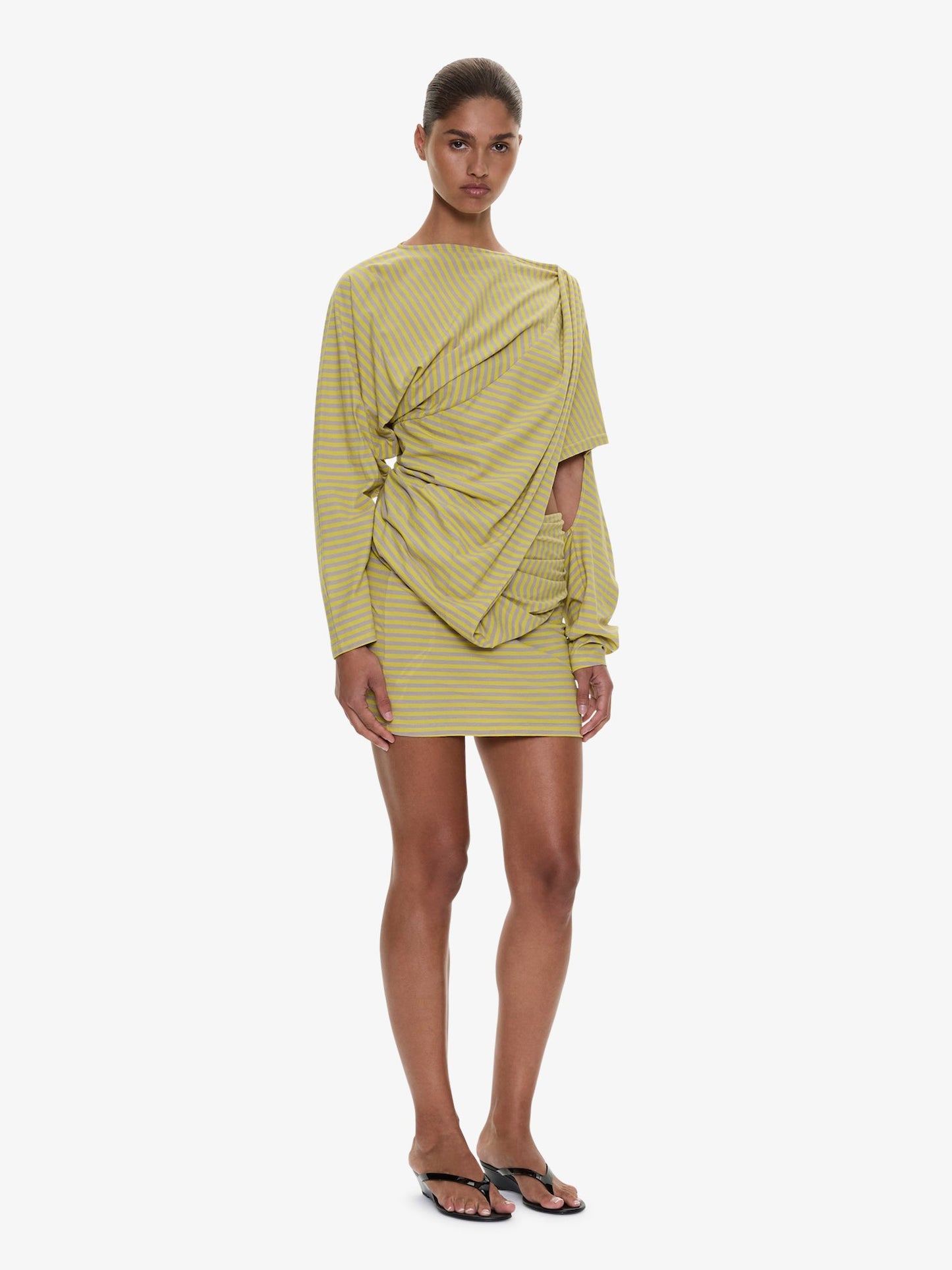 CHRISTOPHER ESBER Aiba Draped Cotton Jersey Long Sleeve Dress (Stripe)