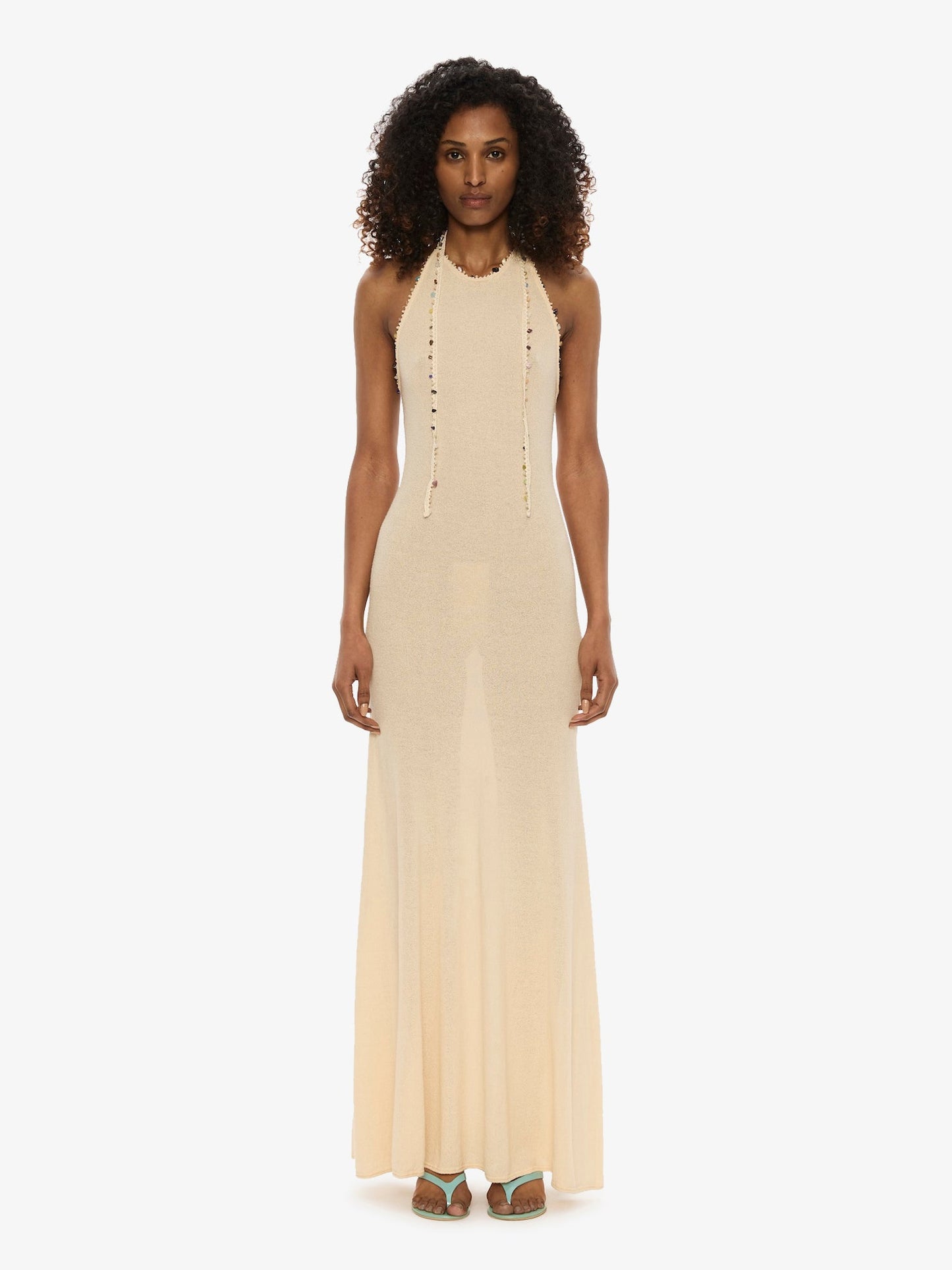 Image of Dresses. Product name - Beach Quartz Halter Dress in Bone colour by brand - Christopher Esber