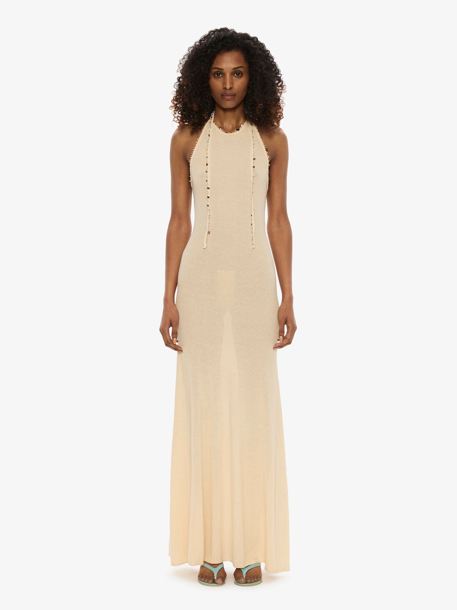 Image of Dresses. Product name - Beach Quartz Halter Dress in Bone colour by brand - Christopher Esber